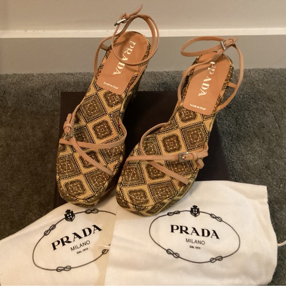 PRADA Canapa England Multicolor Platform Sandals - Picture 6 of 8